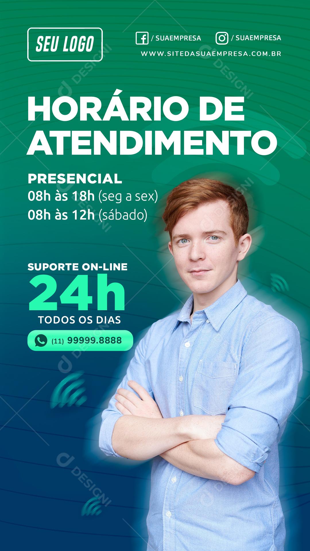 Horário De Atendimento Presencial Social Media PSD Editável