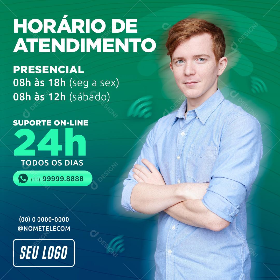 Horário De Atendimento Presencial Social Media PSD Editável