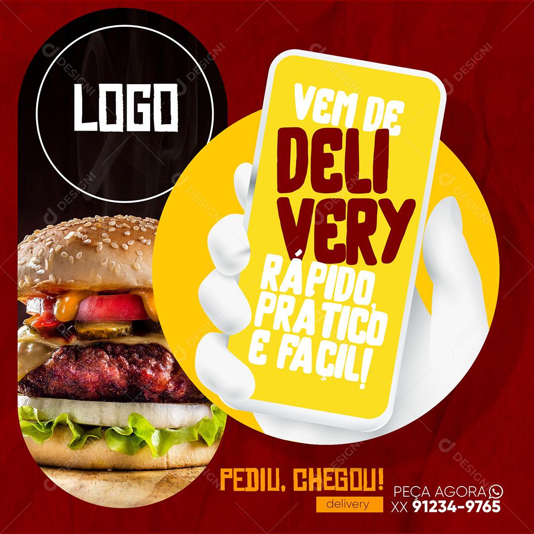 Post Delivery de Hambúrguer Social Media PSD Editável