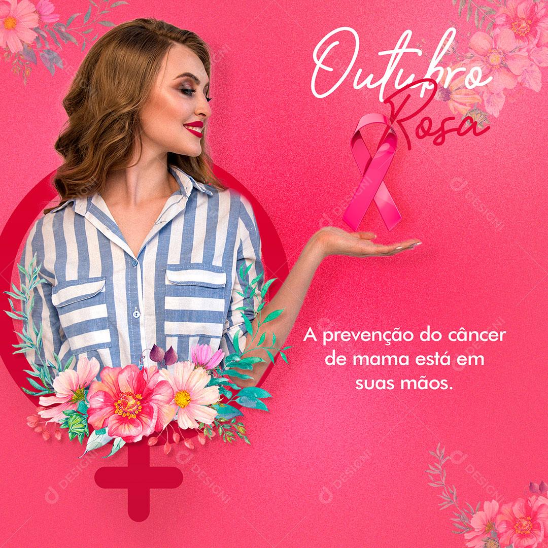 Post Feed Outubro Rosa A Prevenção do Câncer Social Media PSD Editável
