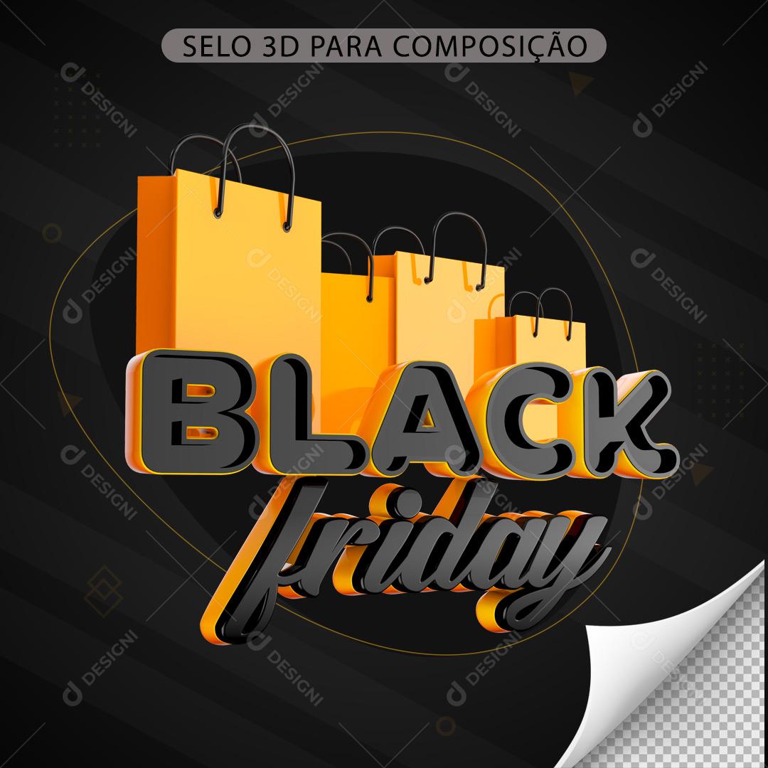 Black Friday Selo 3D Para Composição PNG Transparente Sem Fundo