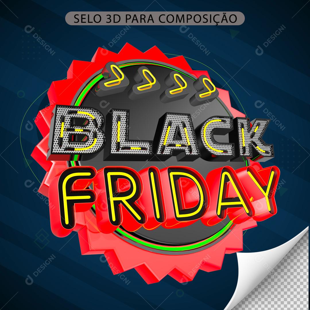 Black Friday Selo 3D Para Composição PNG Transparente Sem Fundo