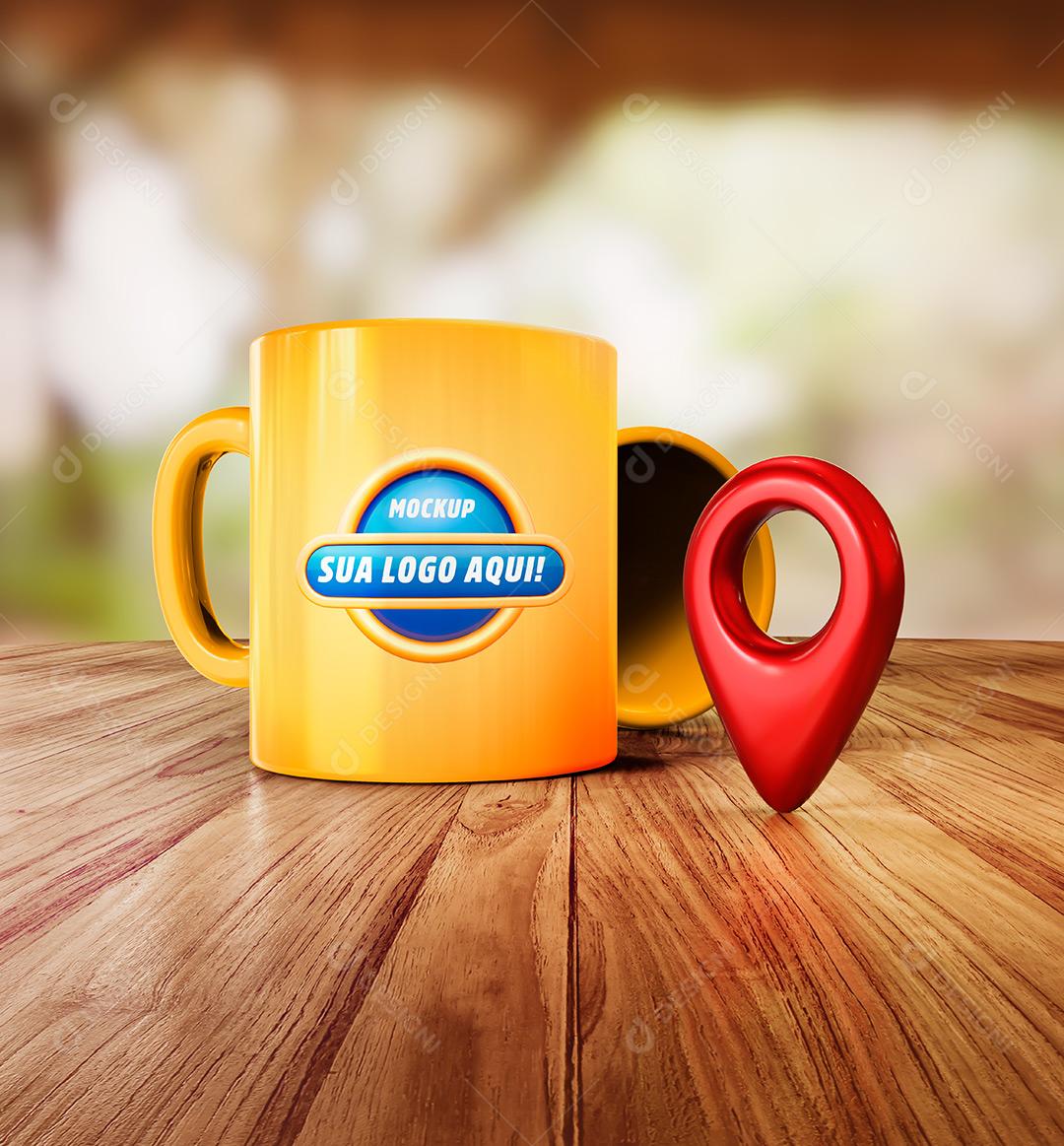 Mockup Caneca Amarela PSD Editável