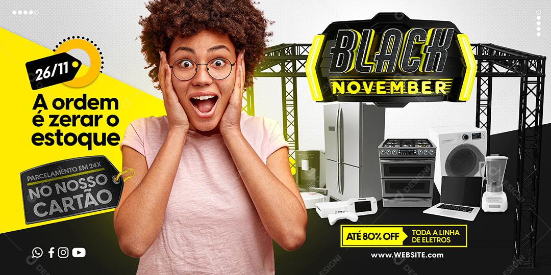 Post Banner Black November Produtos Eletrodomésticos Social Media PSD Editável