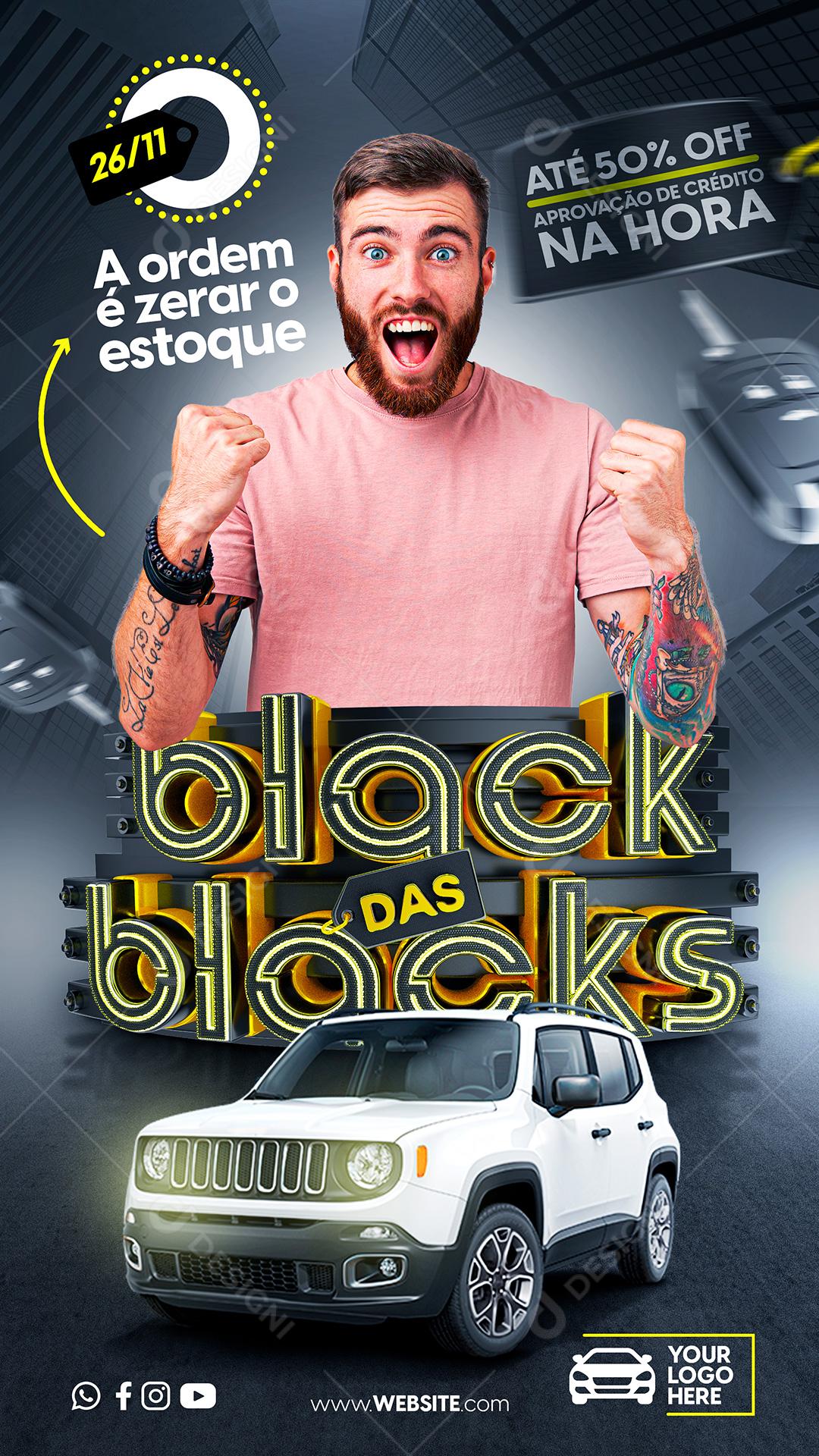 Post Story Concessionária Black das Blacks de Carro Novo Social Media PSD Editável