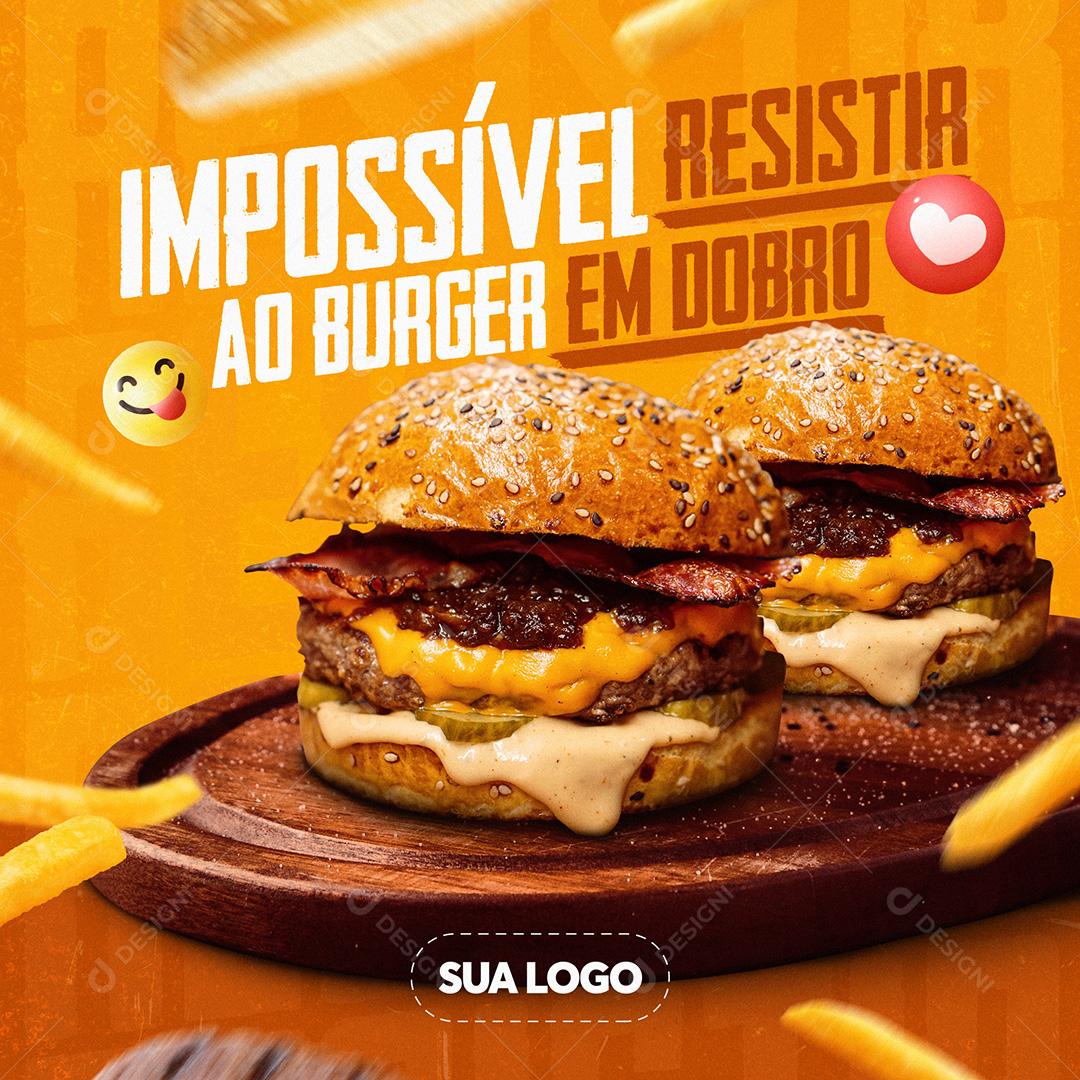 Post Feed Hamburgueria Impossível Resistir Social Media PSD Editável