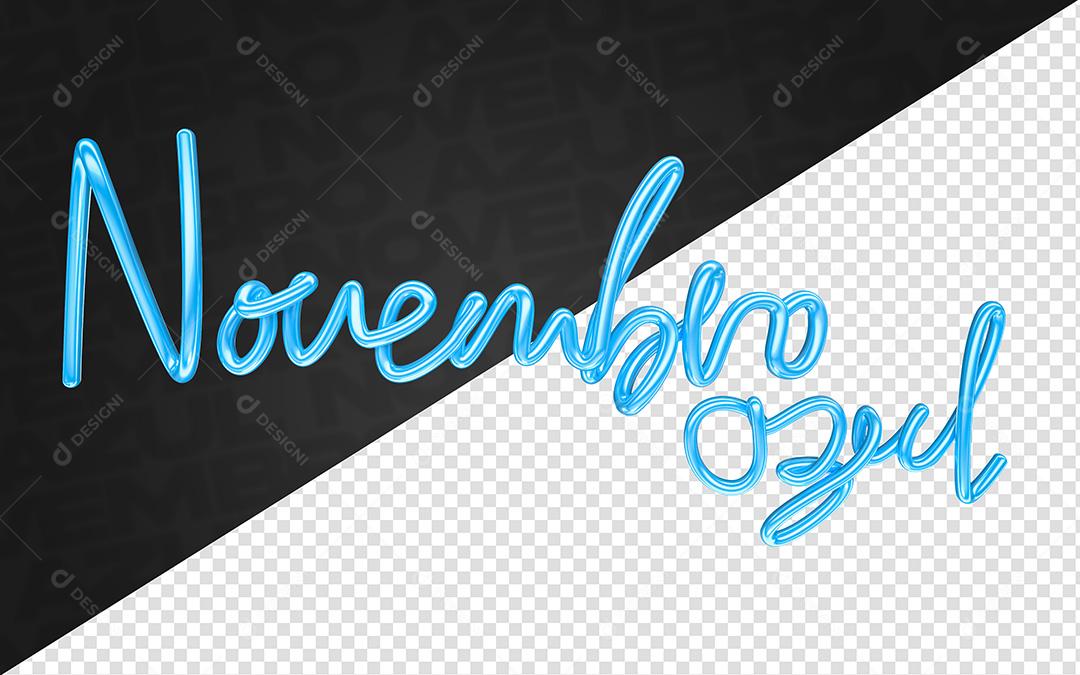 Texto 3D para Composição Texto Novembro Azul PNG Transparente Sem Fundo