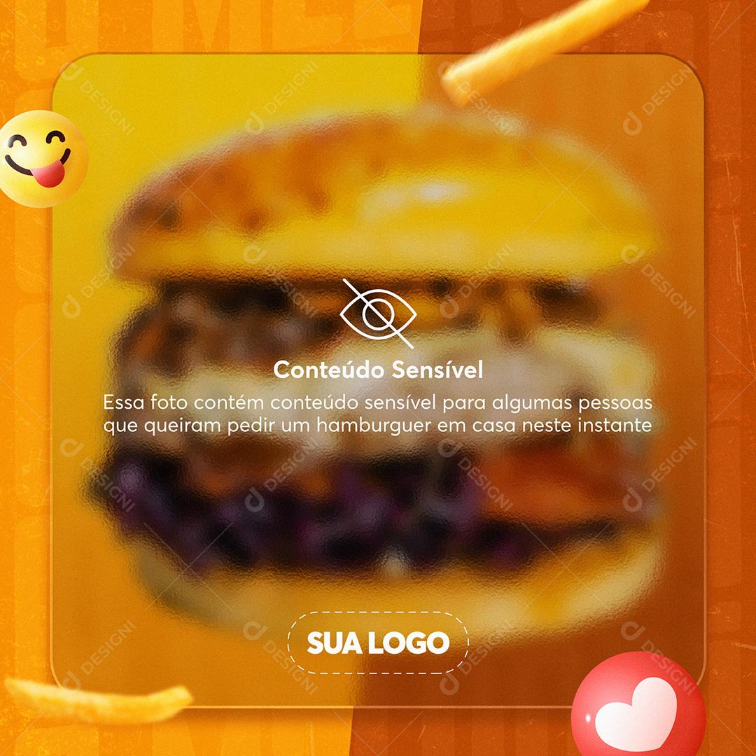 Post Feed Hamburgueria Conteúdo Sensível Social Media PSD Editável