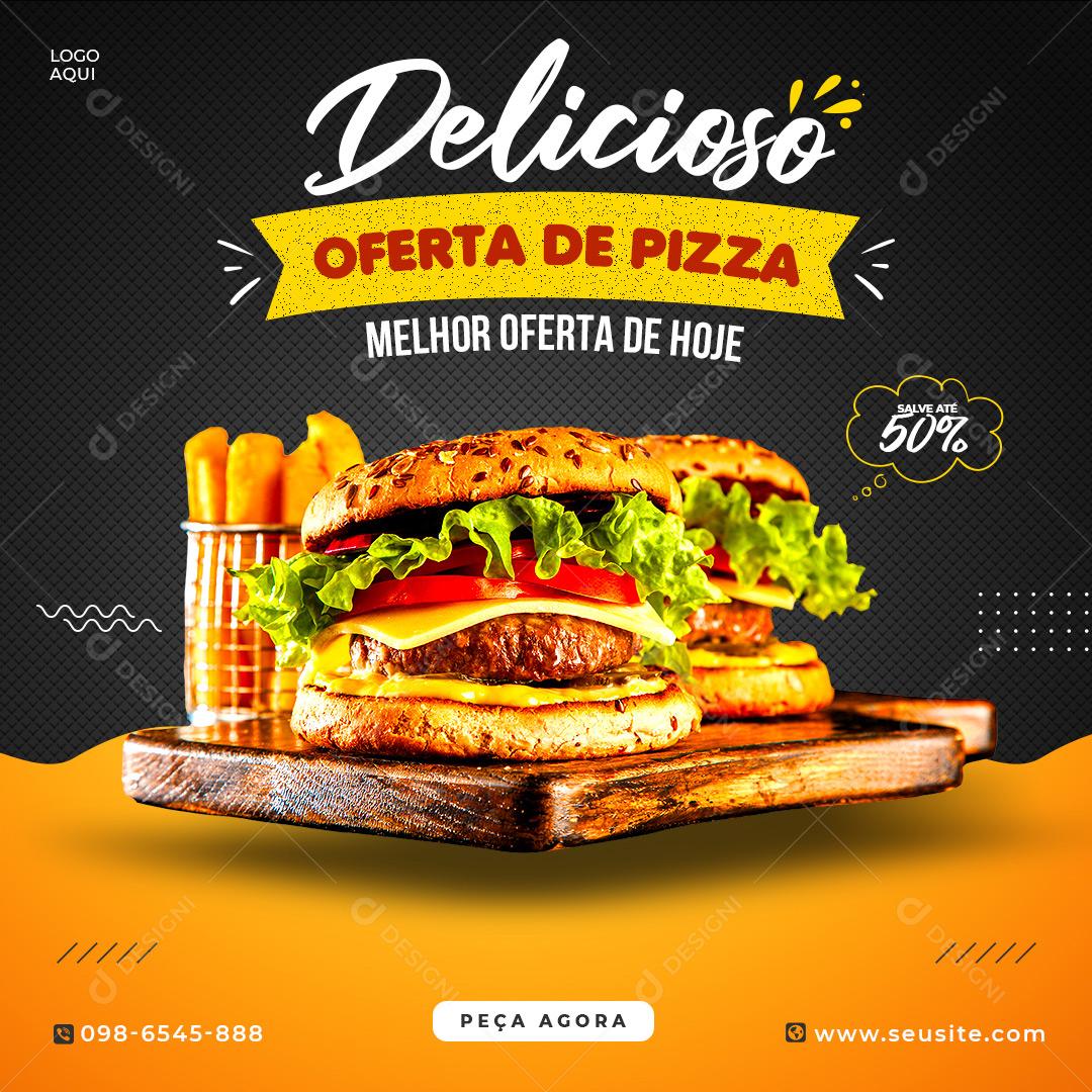 Post Feed Hamburgueria Delicioso Melhor Oferta de Hoje Social Media PSD Editável