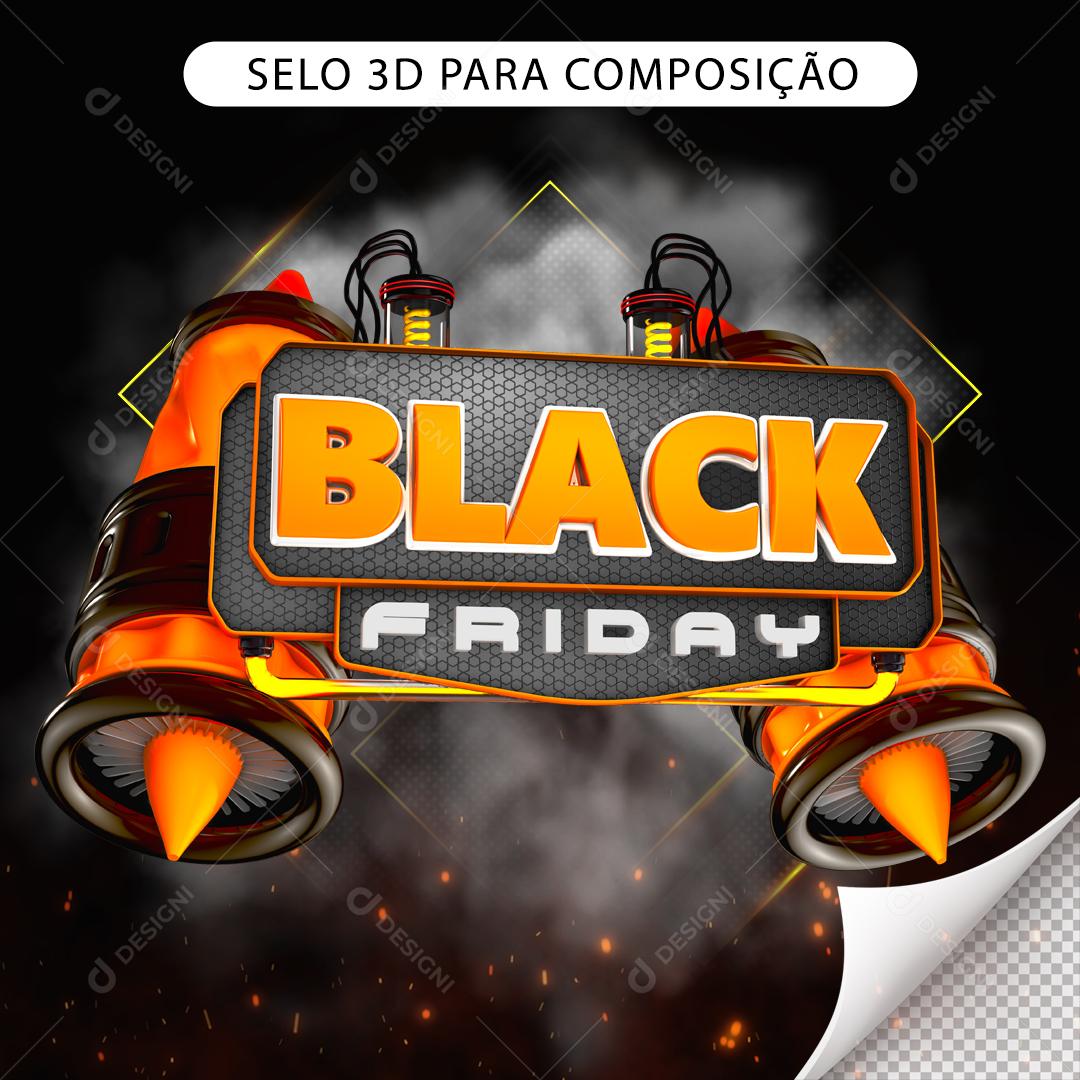Black Friday Selo 3D Para Composição PNG Transparente Sem Fundo