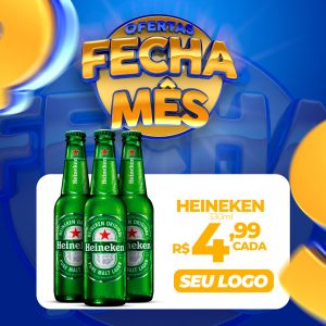Post Feed Distribuidora Ofertas Fecha Mês Cerveja Heineken Social Media PSD Editável