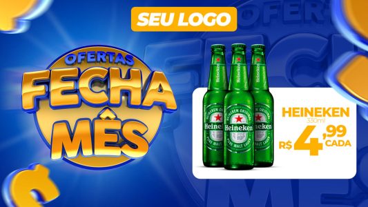 Post Banner Distribuidora Ofertas Fecha Mês Cerveja Heineken Social Media PSD Editável