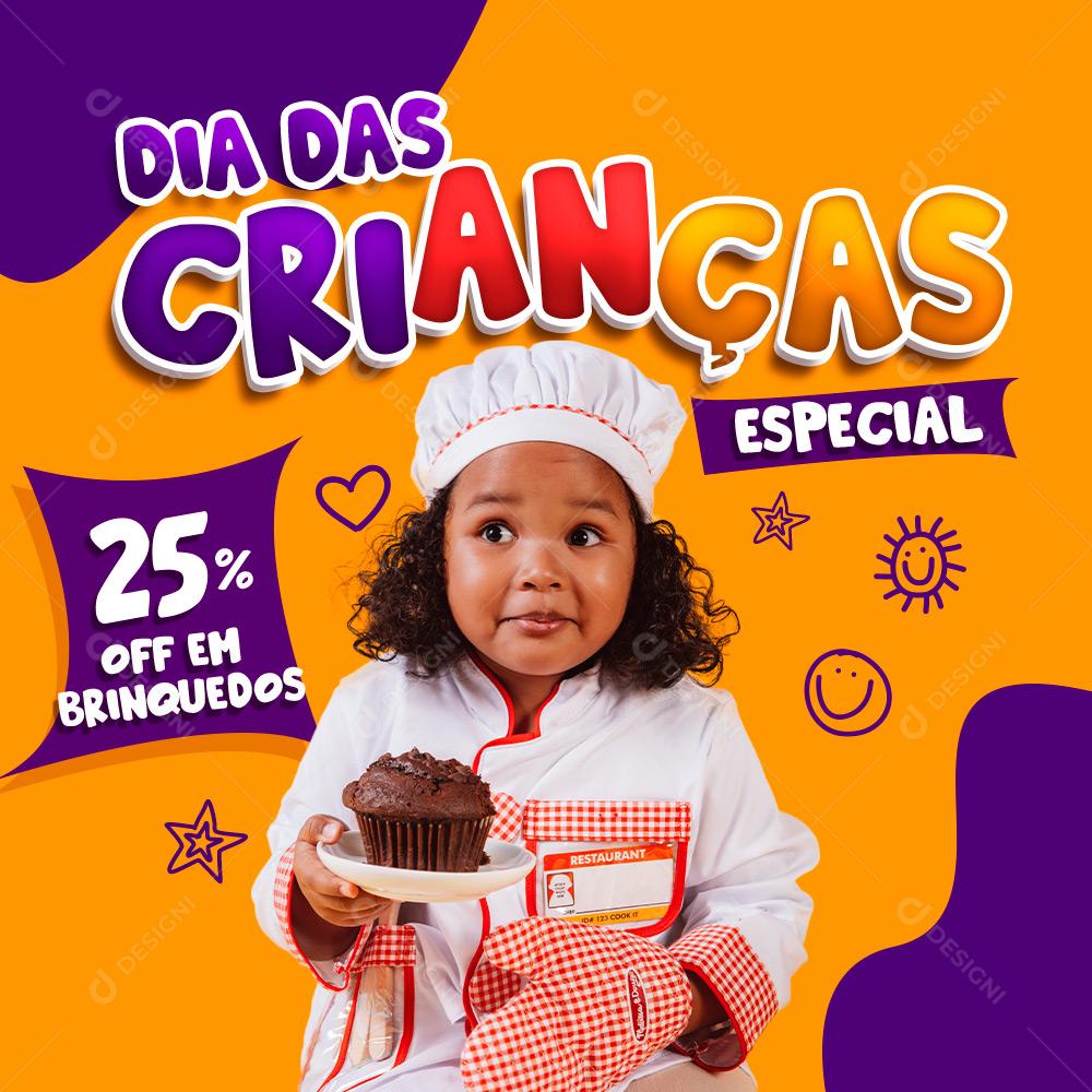 Post Feed Dia das Crianças Especial 25% Off em Brinquedos Social Media PSD Editável