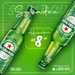 Post Feed Distribuidora Sabadou Cerveja Heineken Social Media PSD Editável