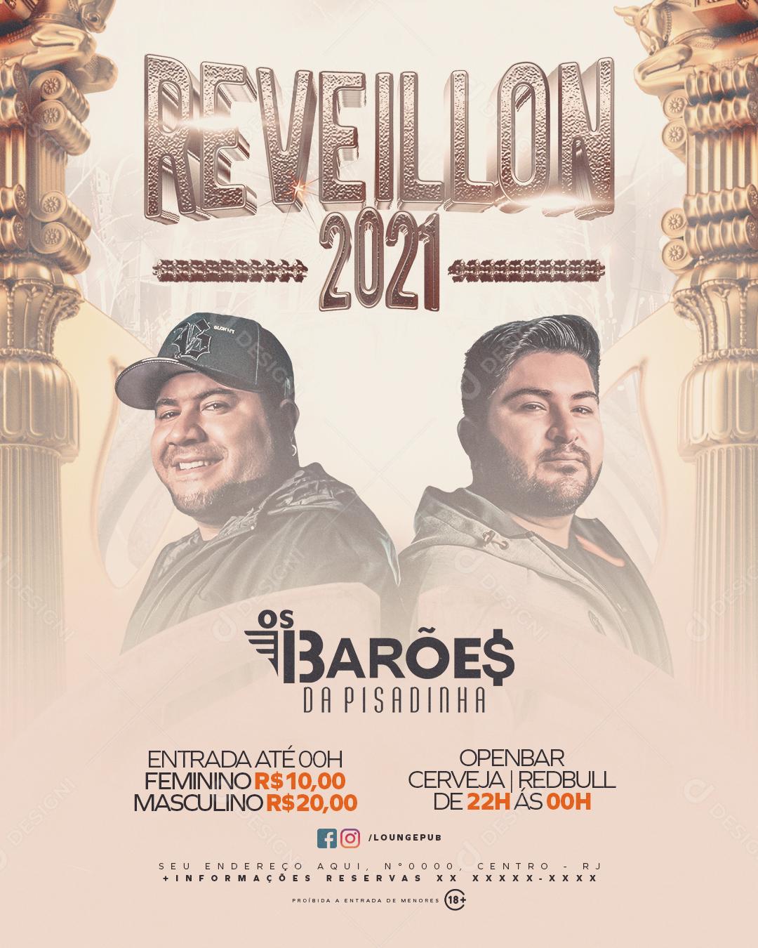 Flyer Reveillon 2021 Cantores Barões da Pisadinha Social Media PSD Editável