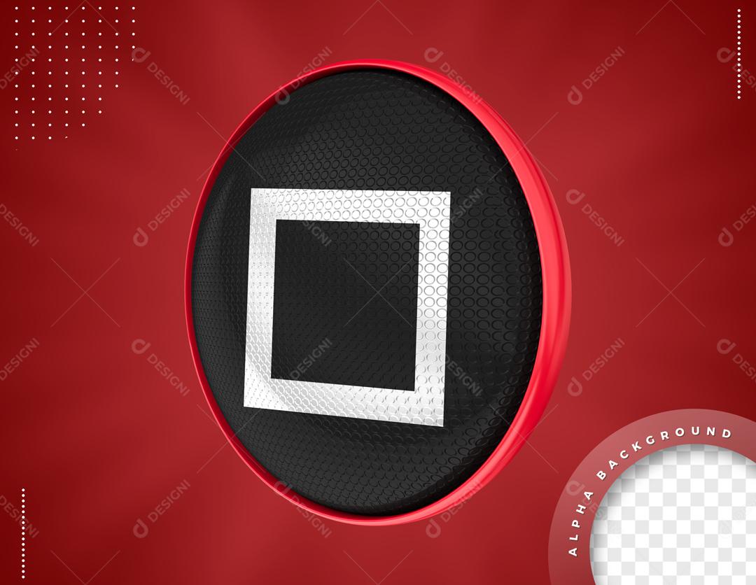 Ícone 3D Quadrado Round 6 Elemento 3D Para Composição PSD