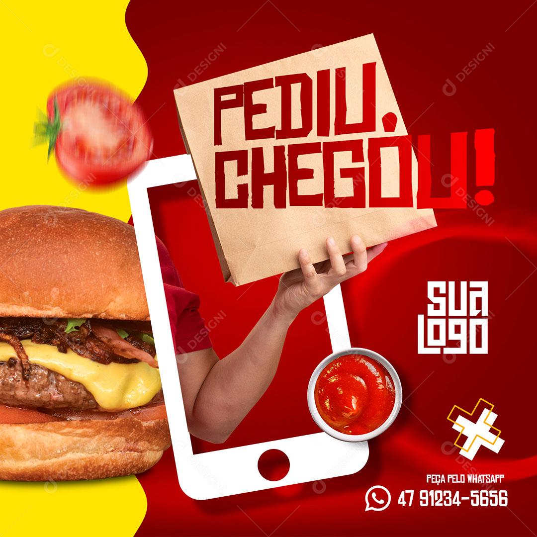 Post Feed Hamburgueria Pediu Chegou Social Media PSD Editável