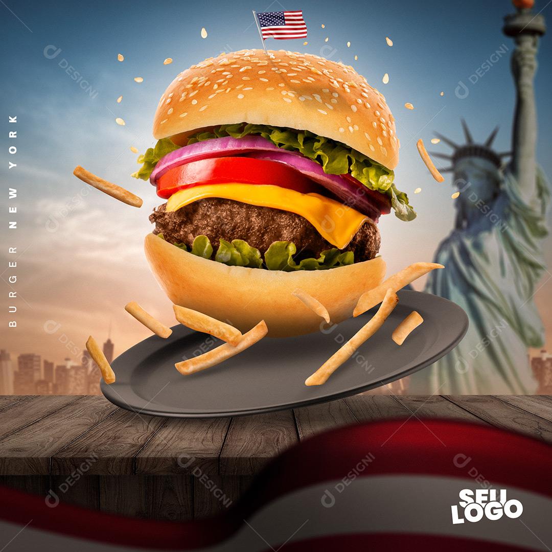 Post Feed Hamburgueria Burguer New York Social Media PSD Editável