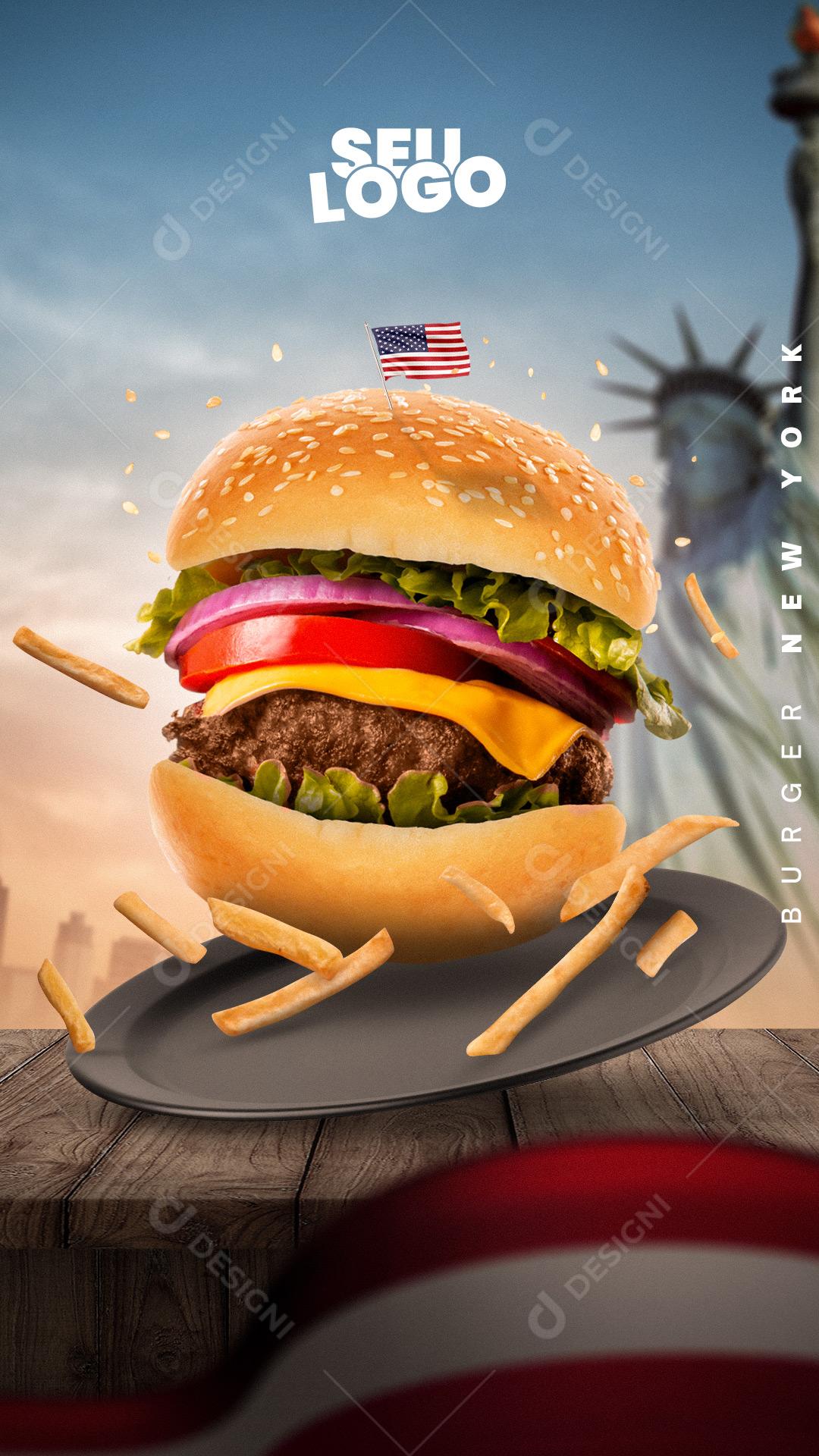 Post Story Hamburgueria Burguer New York Social Media PSD Editável