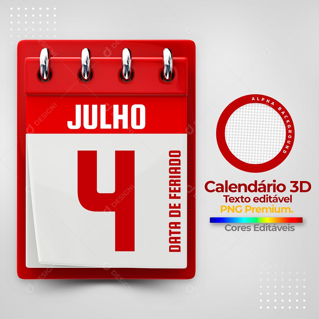 Calendário Elemento 3D Para Composição Textos Editáveis PSD