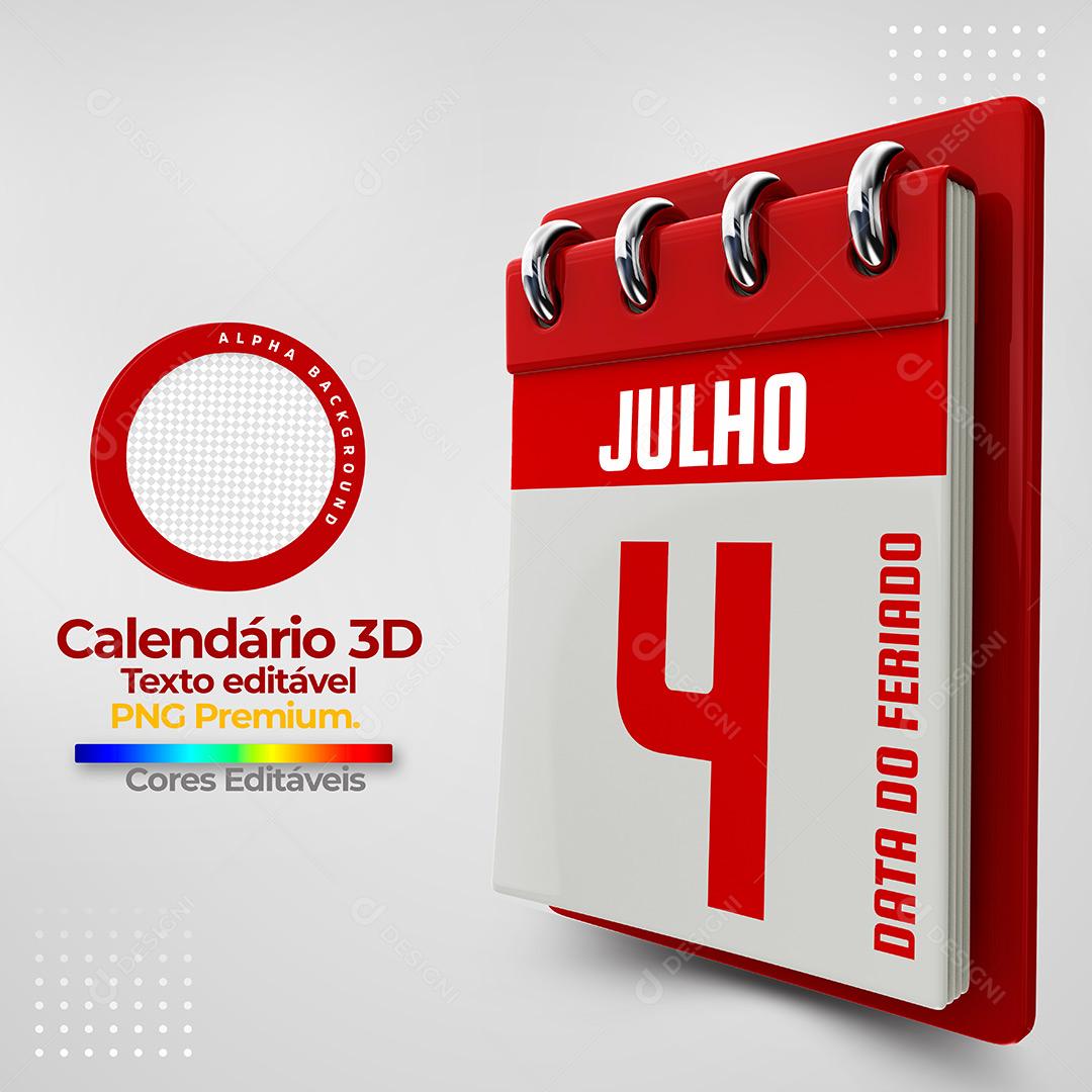 Calendário Elemento 3D Para Composição Textos Editáveis PSD