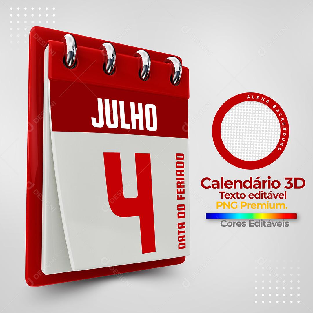 Calendário Elemento 3D Para Composição Textos e Cores Editáveis PSD
