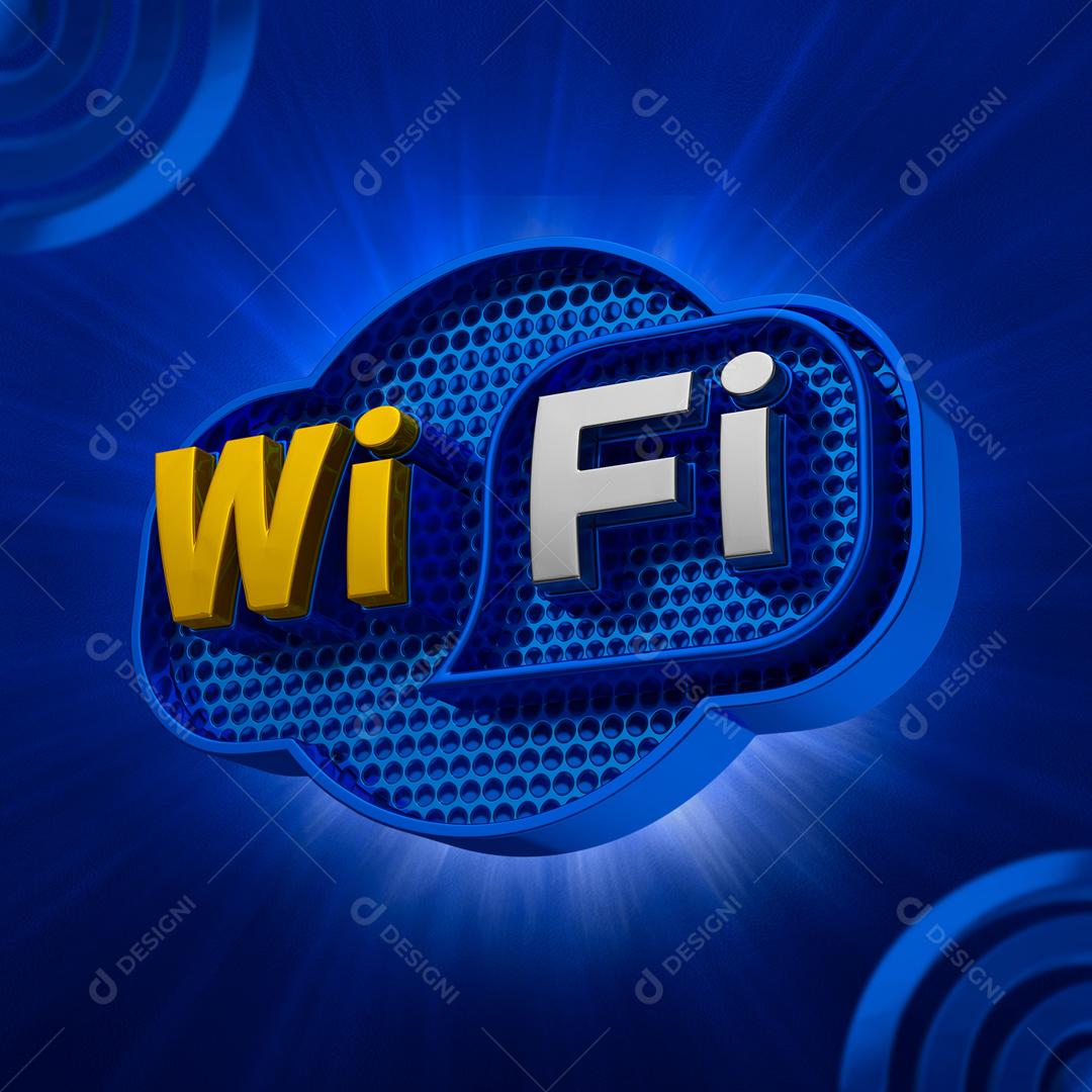 Selo 3D Para Composição  Wif-fi Azul PSD Editável