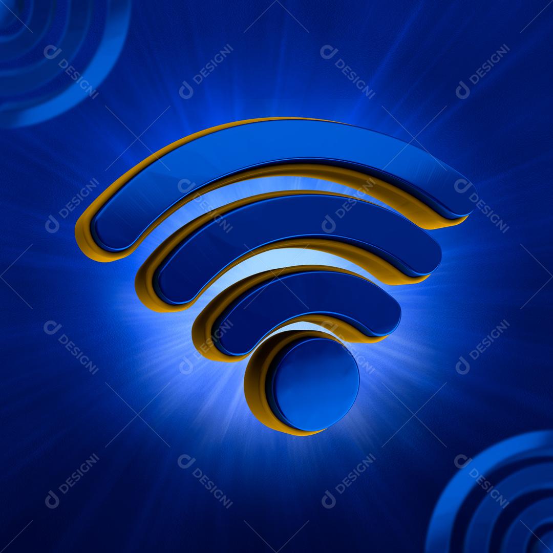 Selo 3D Para Composição  Wif-fi Azul PSD Editável