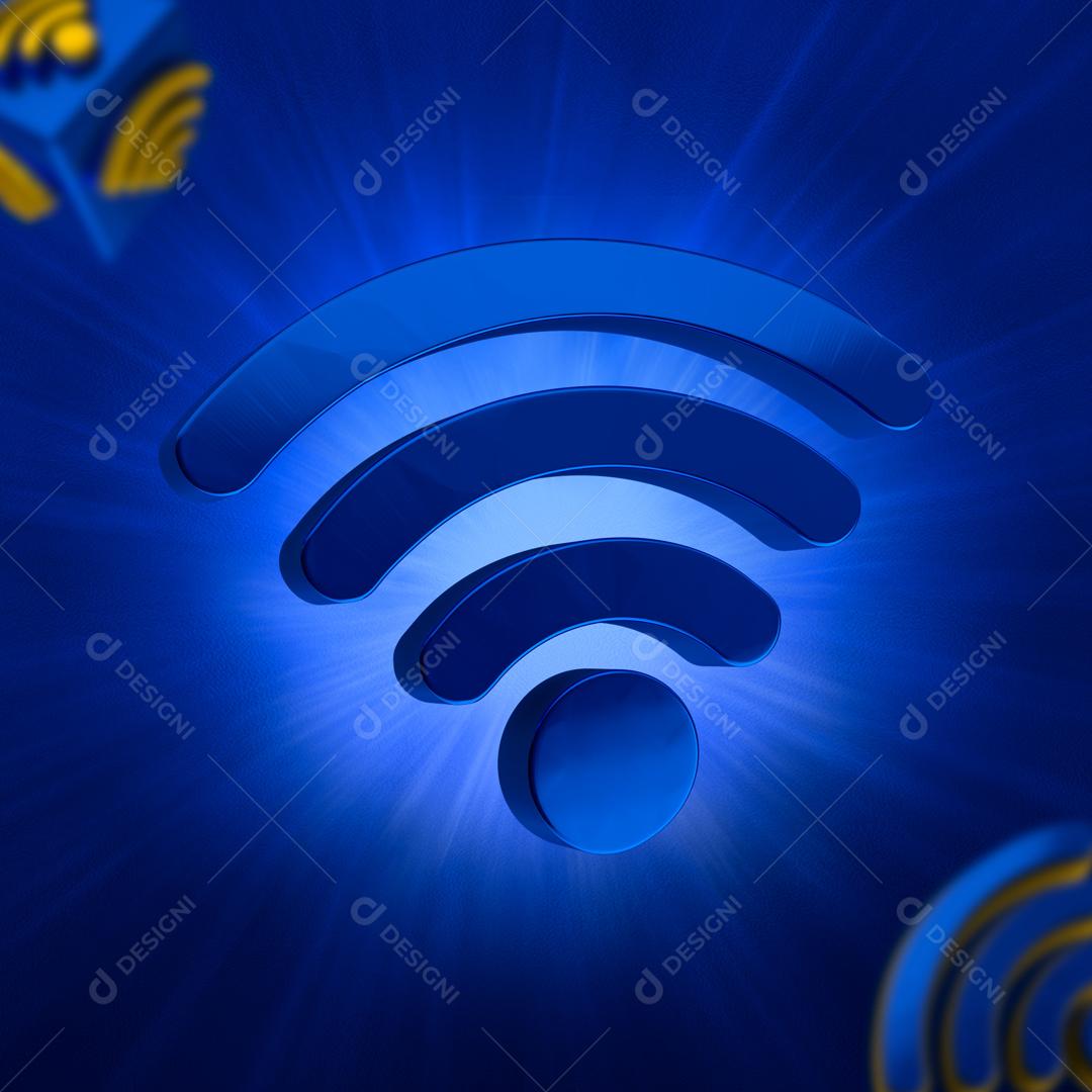 Selo 3D Para Composição  Wif-fi Azul PSD Editável