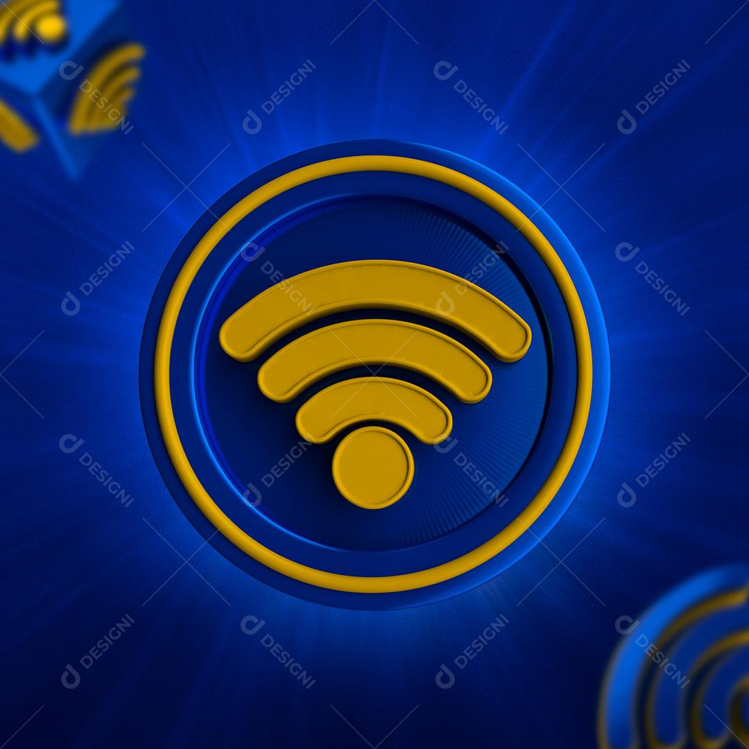 Selo 3D Para Composição  Wif-fi Azul PSD Editável