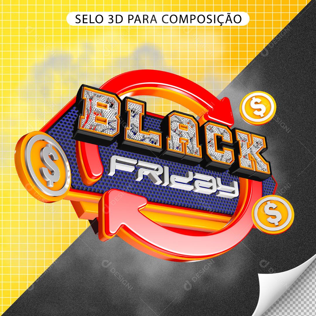 Black Friday Selo 3D Para Composição PNG Transparente Sem Fundo