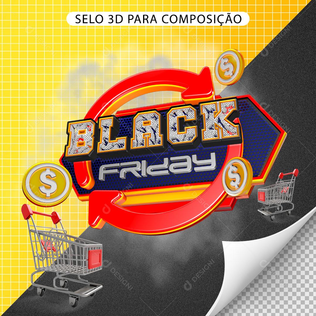 Black Friday Selo 3D Para Composição PNG Transparente Sem Fundo