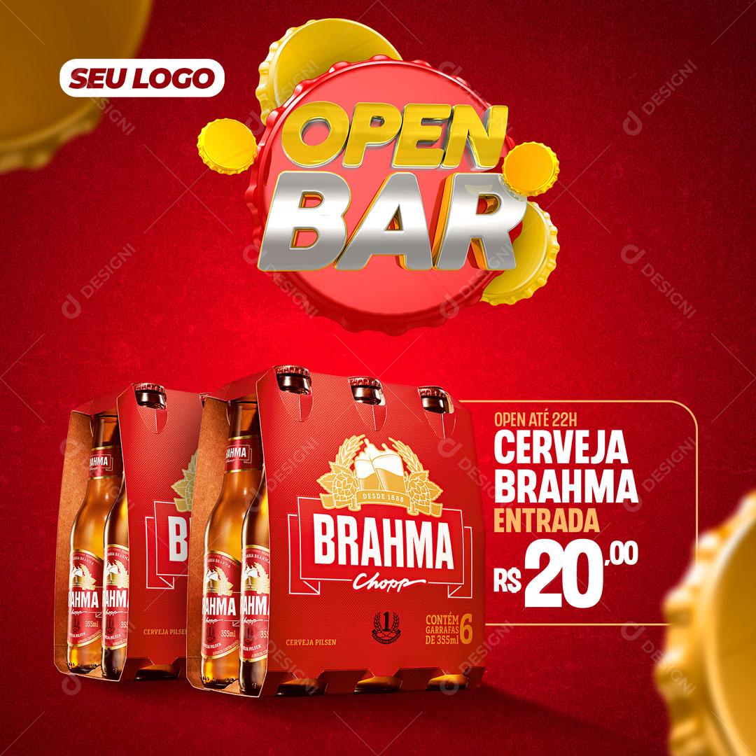 Post Feed Distribuidora Open Bar Cerveja Brahma Social Media PSD Editável