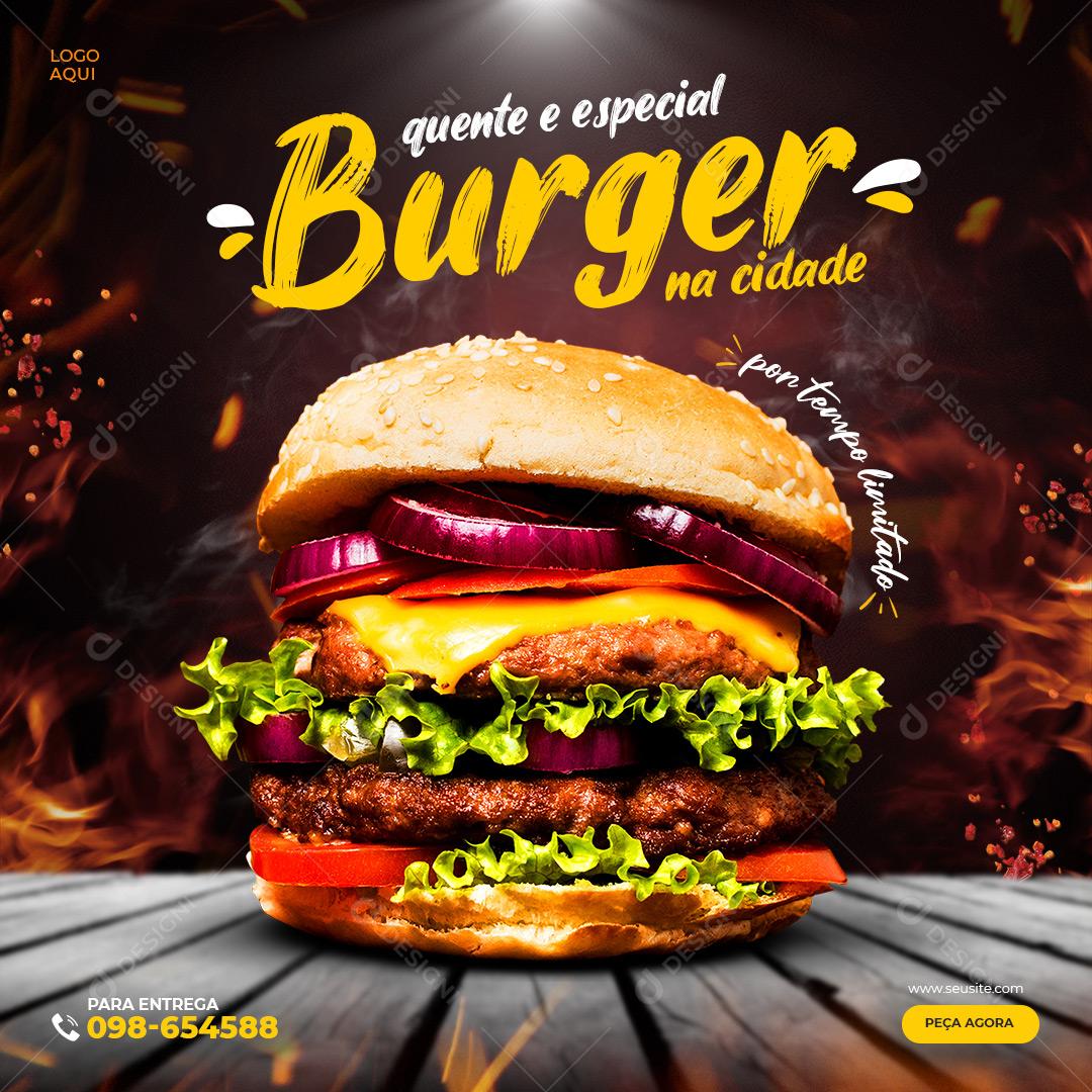 Post Feed Hamburgueria Quente e Especial Burguer Na Cidade Social Media PSD Editável