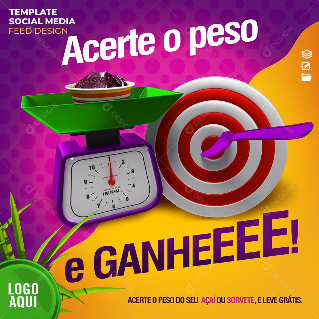 Post Feed Açaiteria Acerte o Peso e Ganher Social Media PSD Editável