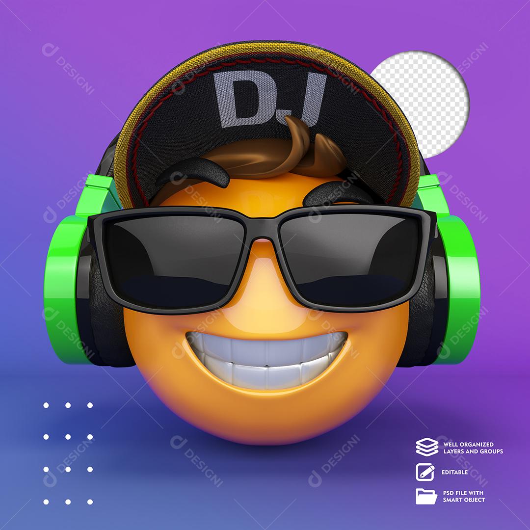 Emoji Sorrindo de Óculos Dj Elemento 3D Para Composição PSD