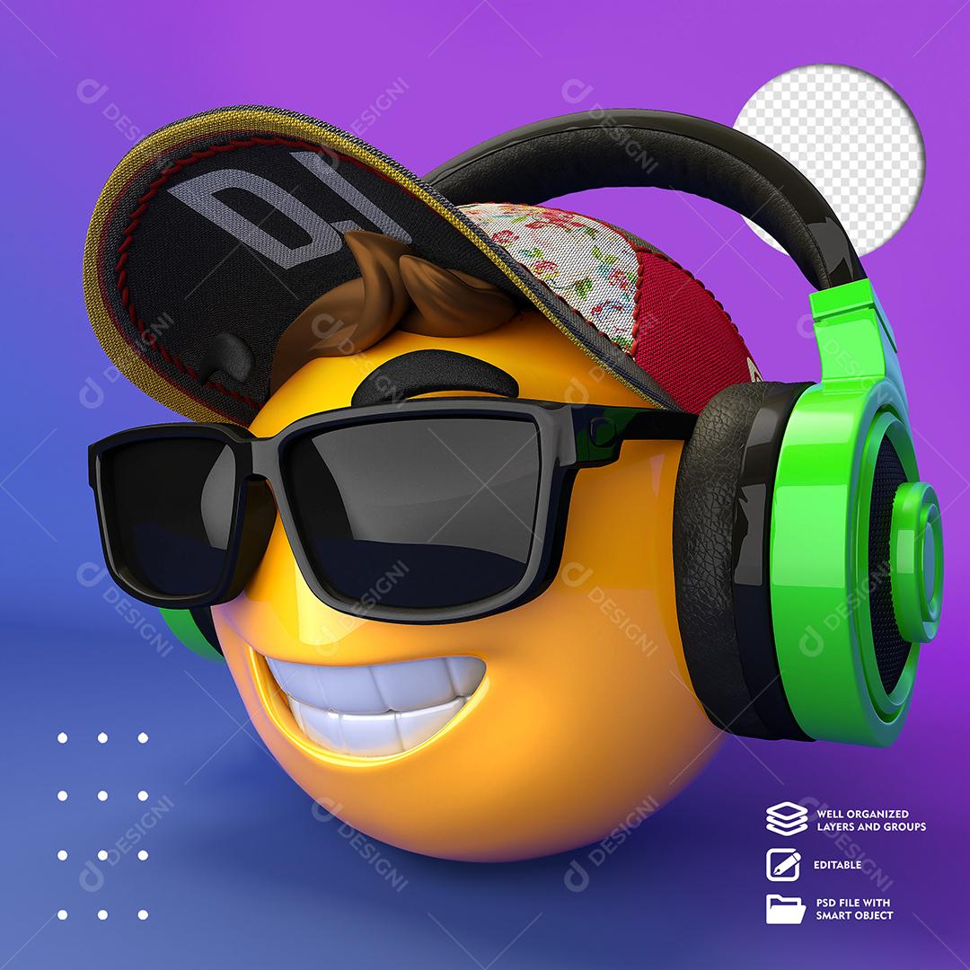 Emoji Sorrindo de Óculos Dj Elemento 3D Para Composição PSD