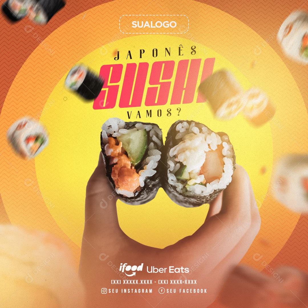 Post Feed Comida Japonesa Sushi Vamos Social Media PSD Editável