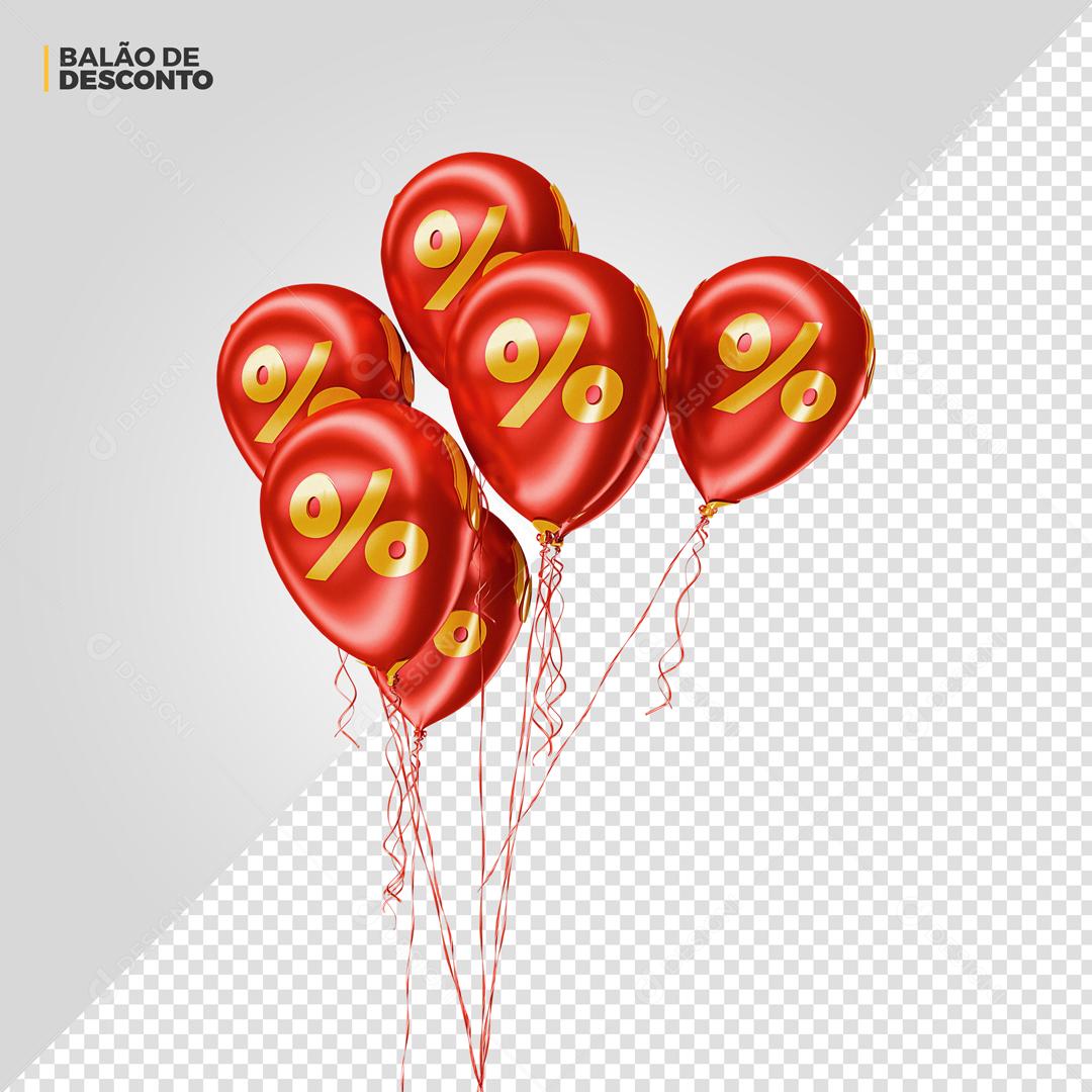 Elemento 3D Para Composição Balões Vermelho De Porcentagem PSD Editável