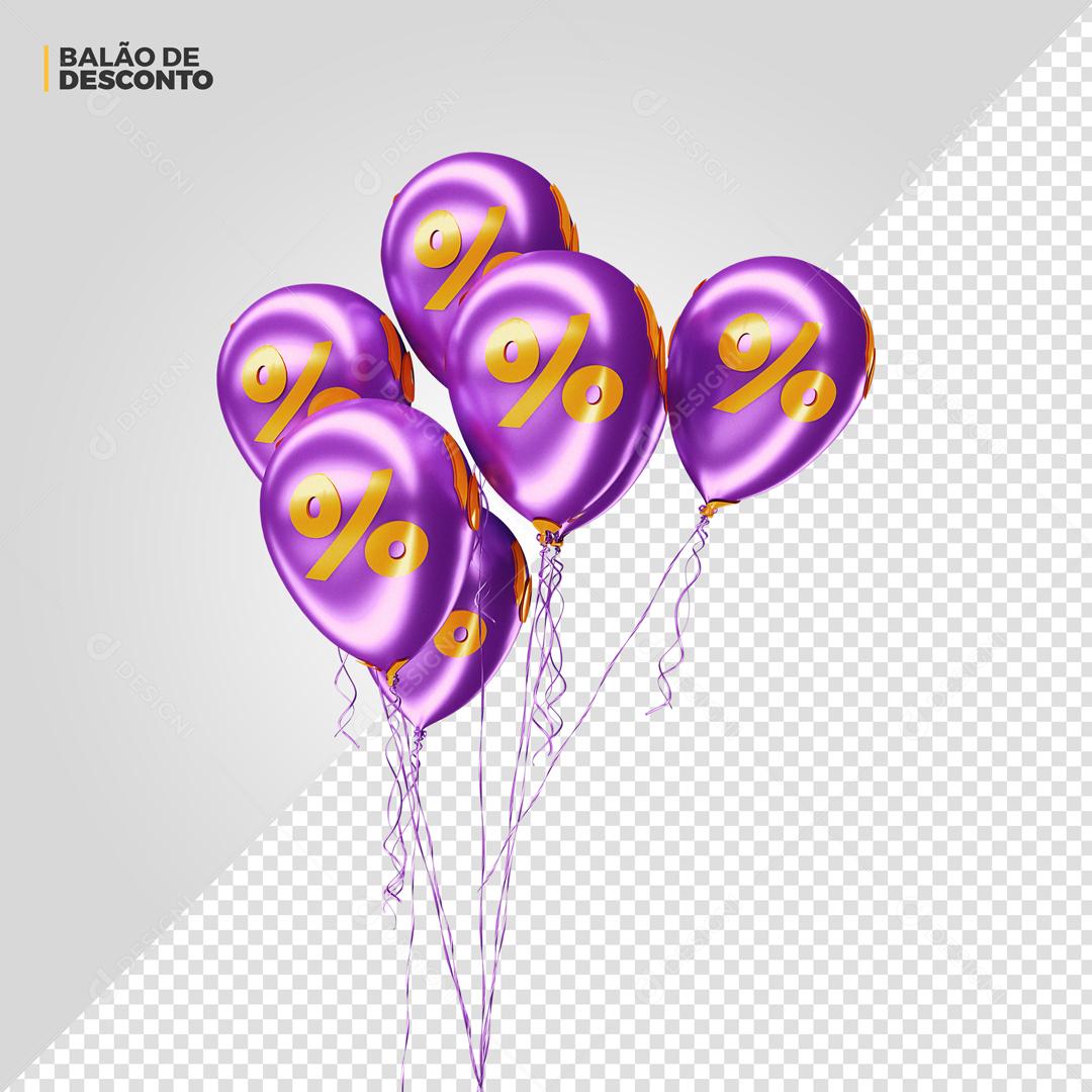 Elemento 3D Para Composição Balões Roxos De Porcentagem Promoção PSD Editável