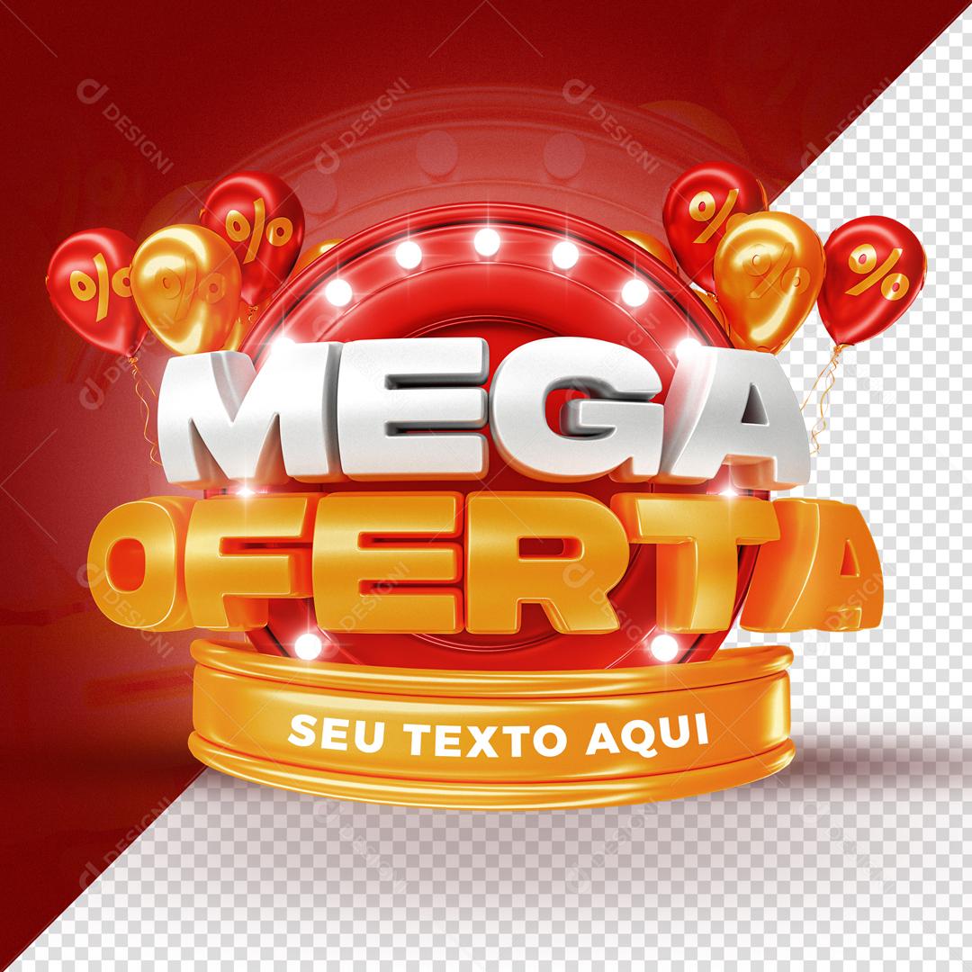 Selo 3D Para Composição Mega Oferta Com Balões Vermelho PSD Editável