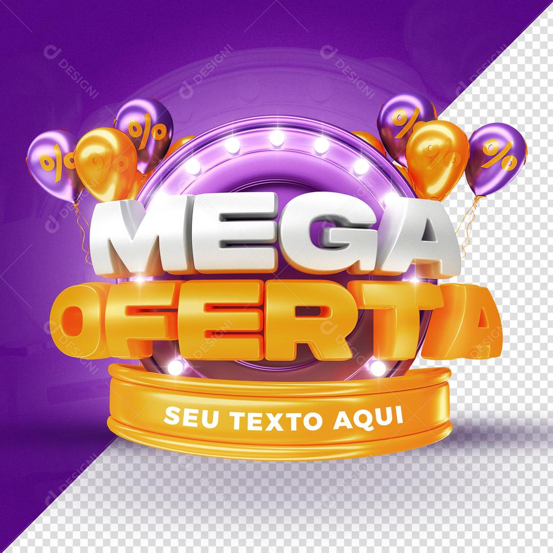 Selo 3D Para Composição Mega Oferta Com Balões Roxo PSD Editável