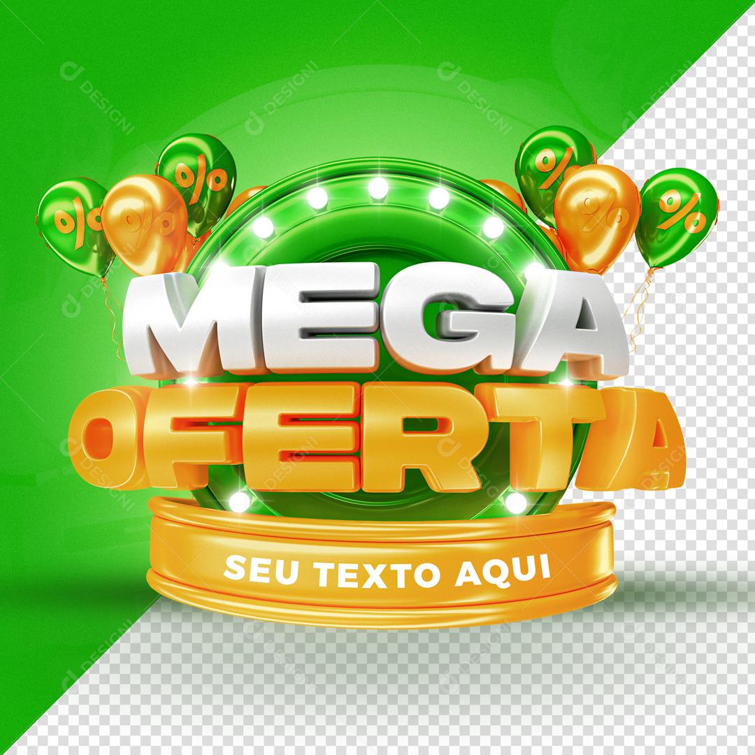 Selo 3D Para Composição Mega Oferta Com Balões Verde PSD Editável