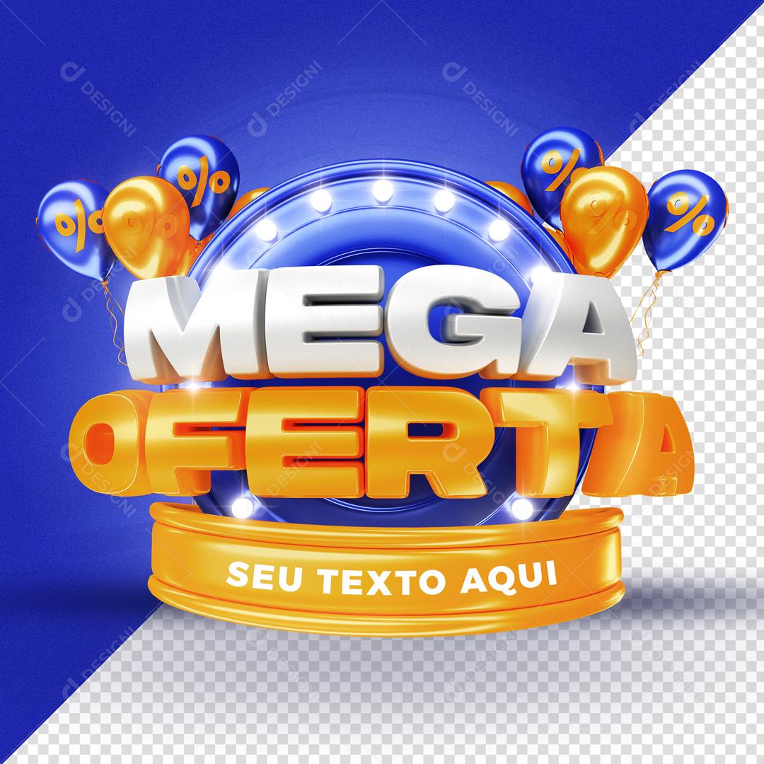 Selo 3D Para Composição Mega Oferta Com Balões Azuis PSD Editável