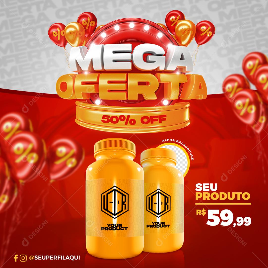 Mega Oferta Com Balões Vermelho Selo 3D Social Media PSD Editável