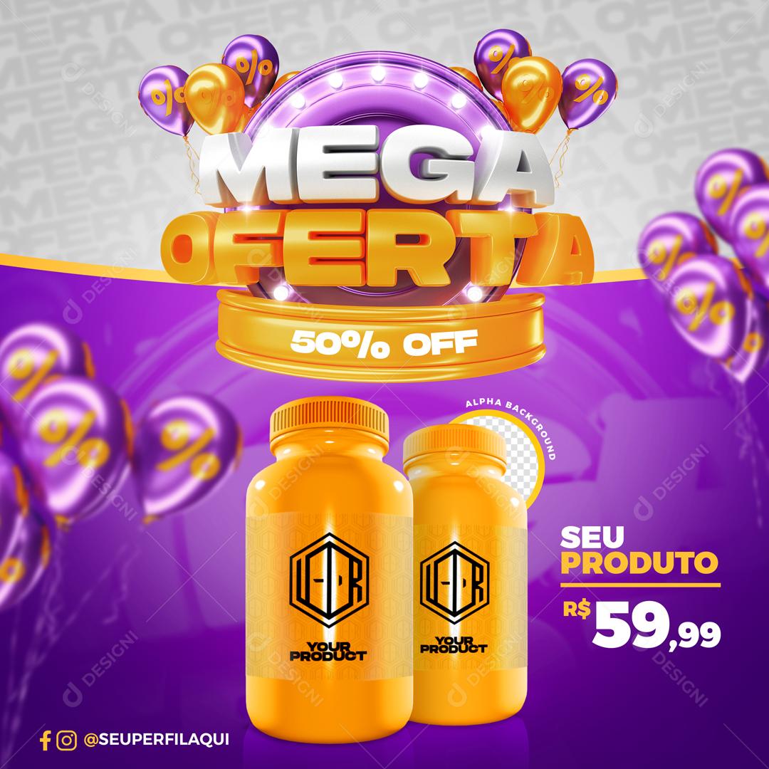 Mega Offer With Purple Balloons 3D Social Media Stamp Editable PSD