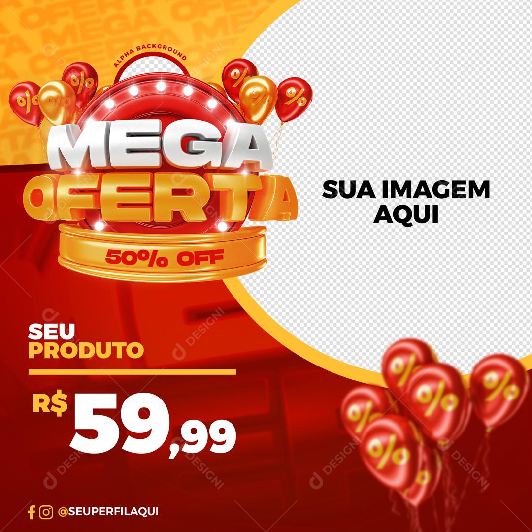 Mega Oferta Com Balões Vermelho Selo 3D Social Media PSD Editável