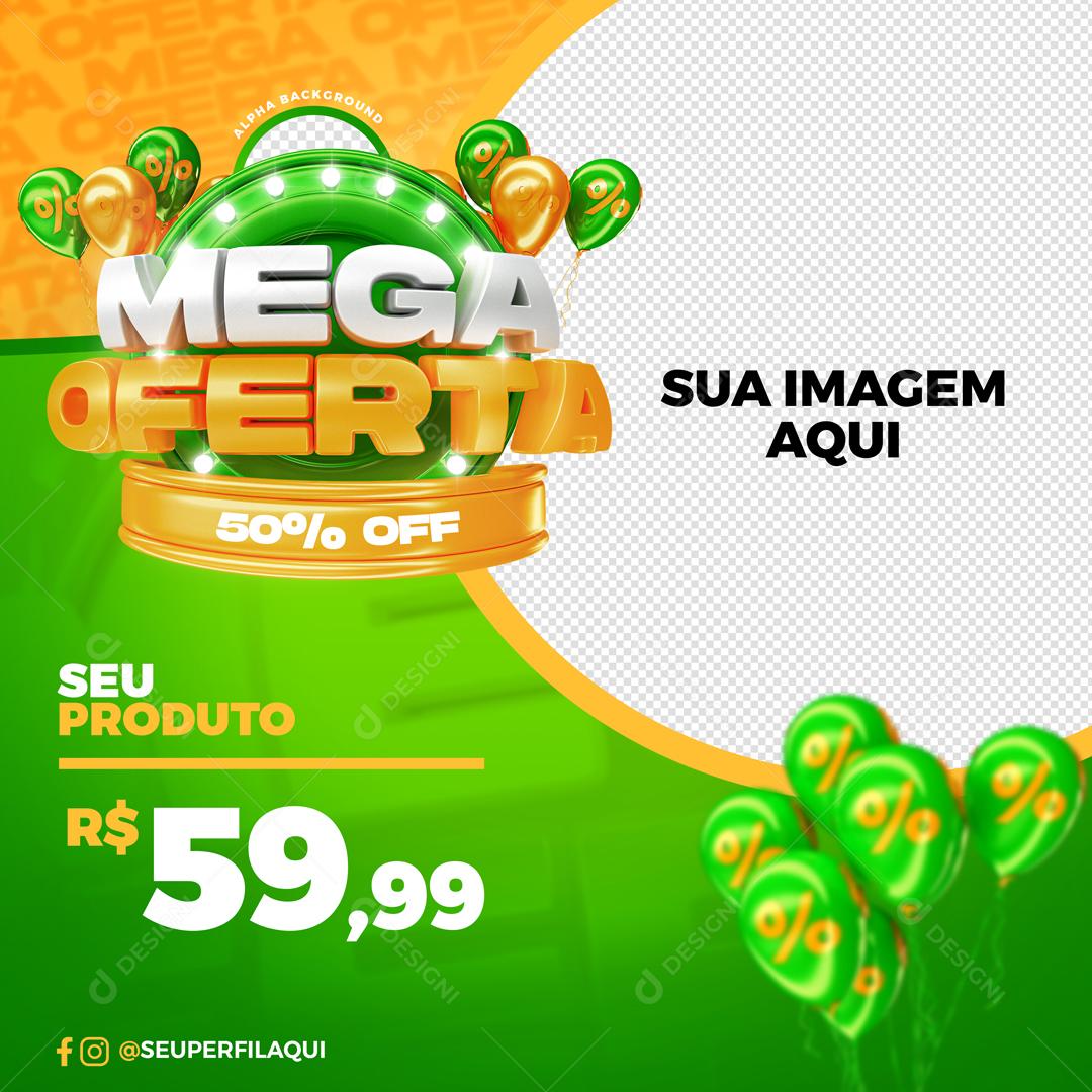 Mega Oferta Com Balões Verde Selo 3D Social Media PSD Editável