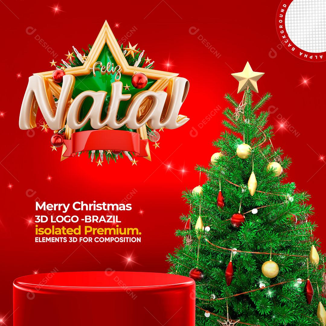 Feliz Natal Selo 3D Elementos Natalino Para Composição PSD Editável