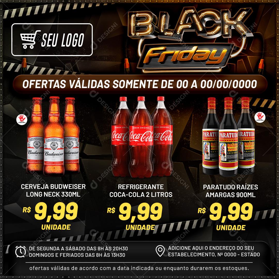 Encarte Black Friday Coca Cola Produtos Supermercado Social Media PSD Editável